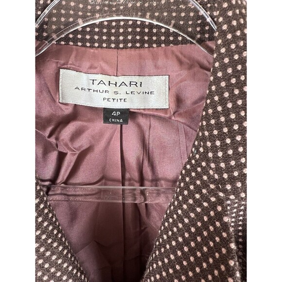 Tahari Brown Pink Polka Dots Light Tweed Blazer Pockets 3 Button, Size 4P - Picture 11 of 12